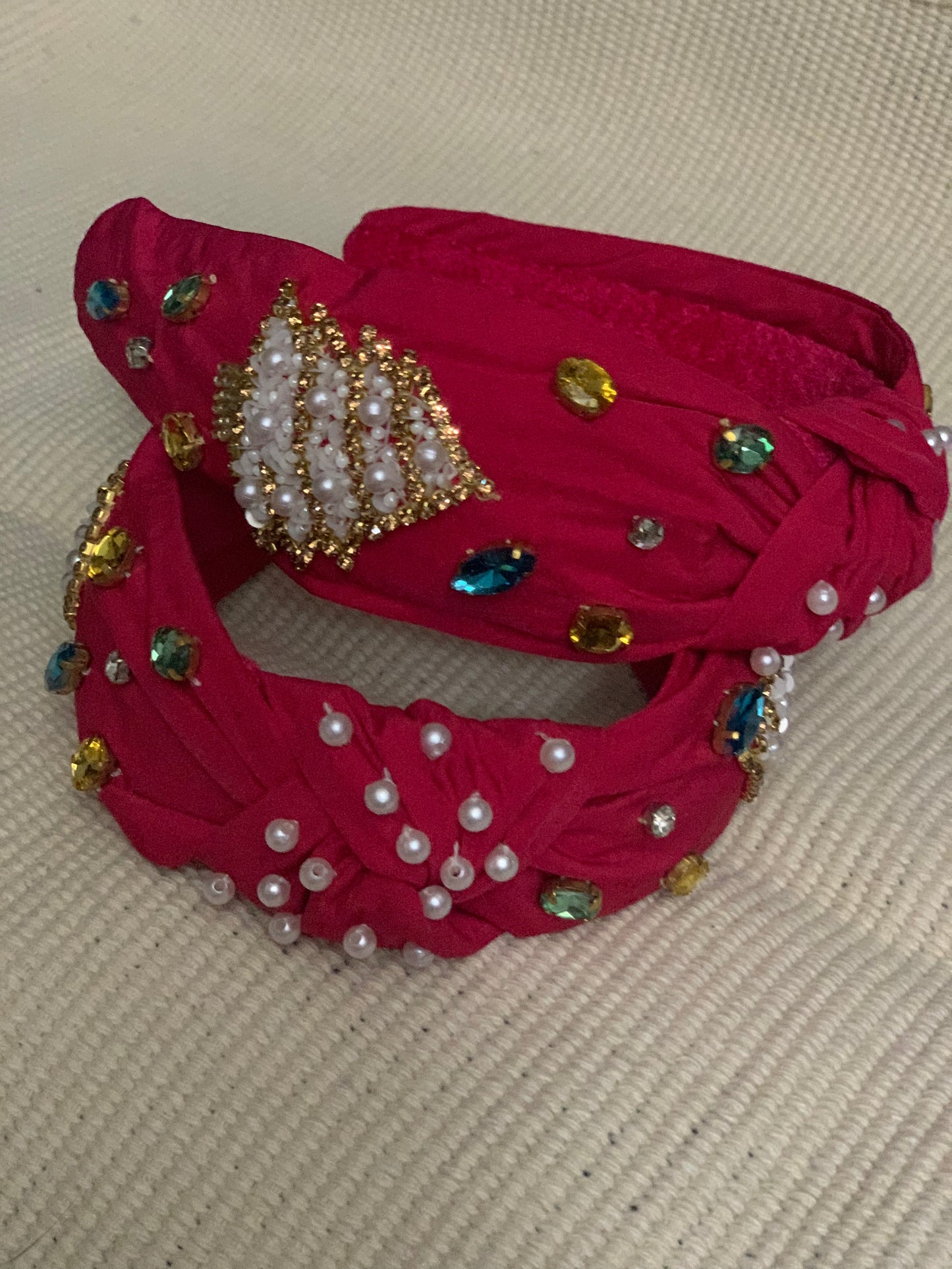 Pink Beaded Headband with White Christmas Tree