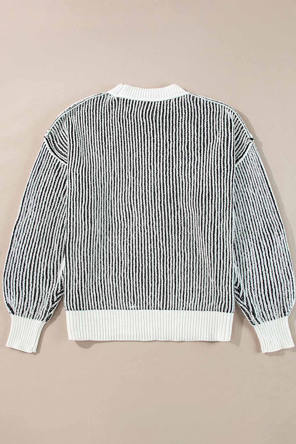 Chestnut Striped Contrast Trim Loose Sweater