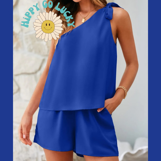 Royal Blue single shoulder 2 piece set