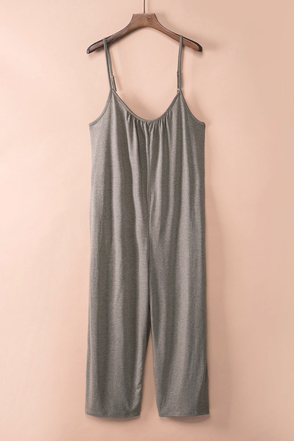 Grey Casual Spaghetti Straps Wide Leg Pocketed Jumpsuits