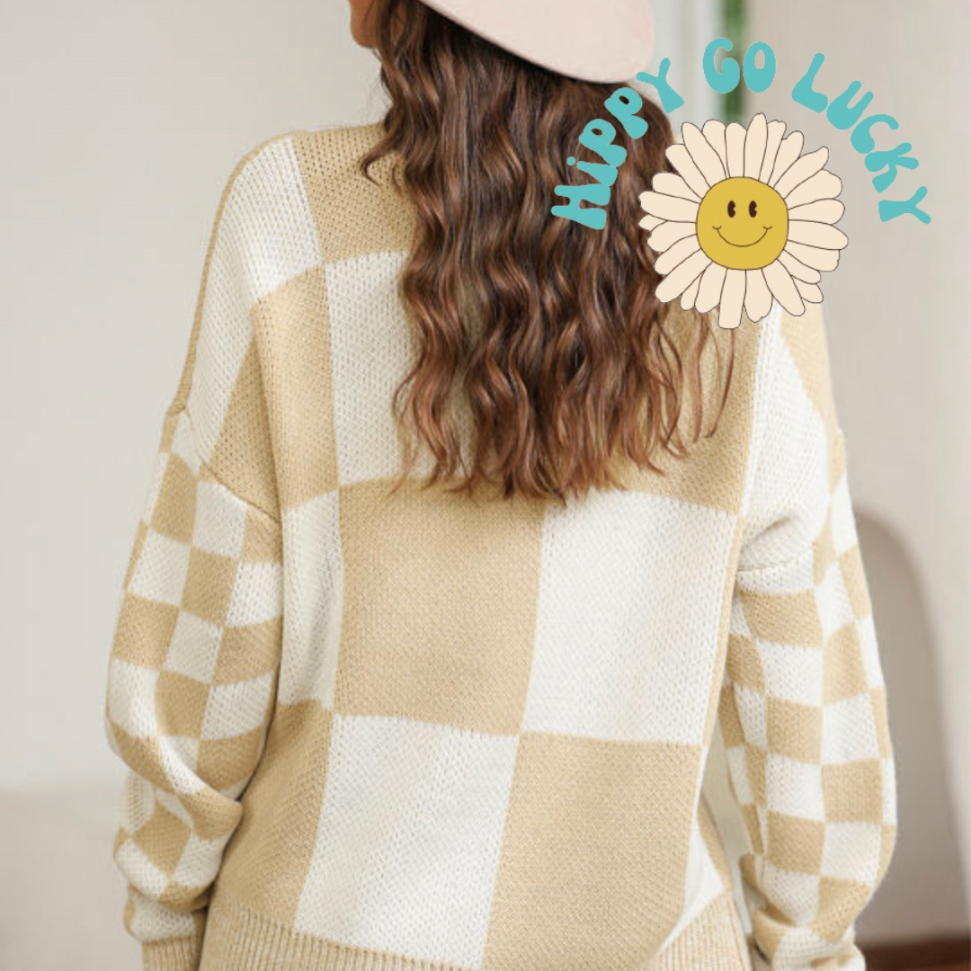 Light Beige Checkered Sweater