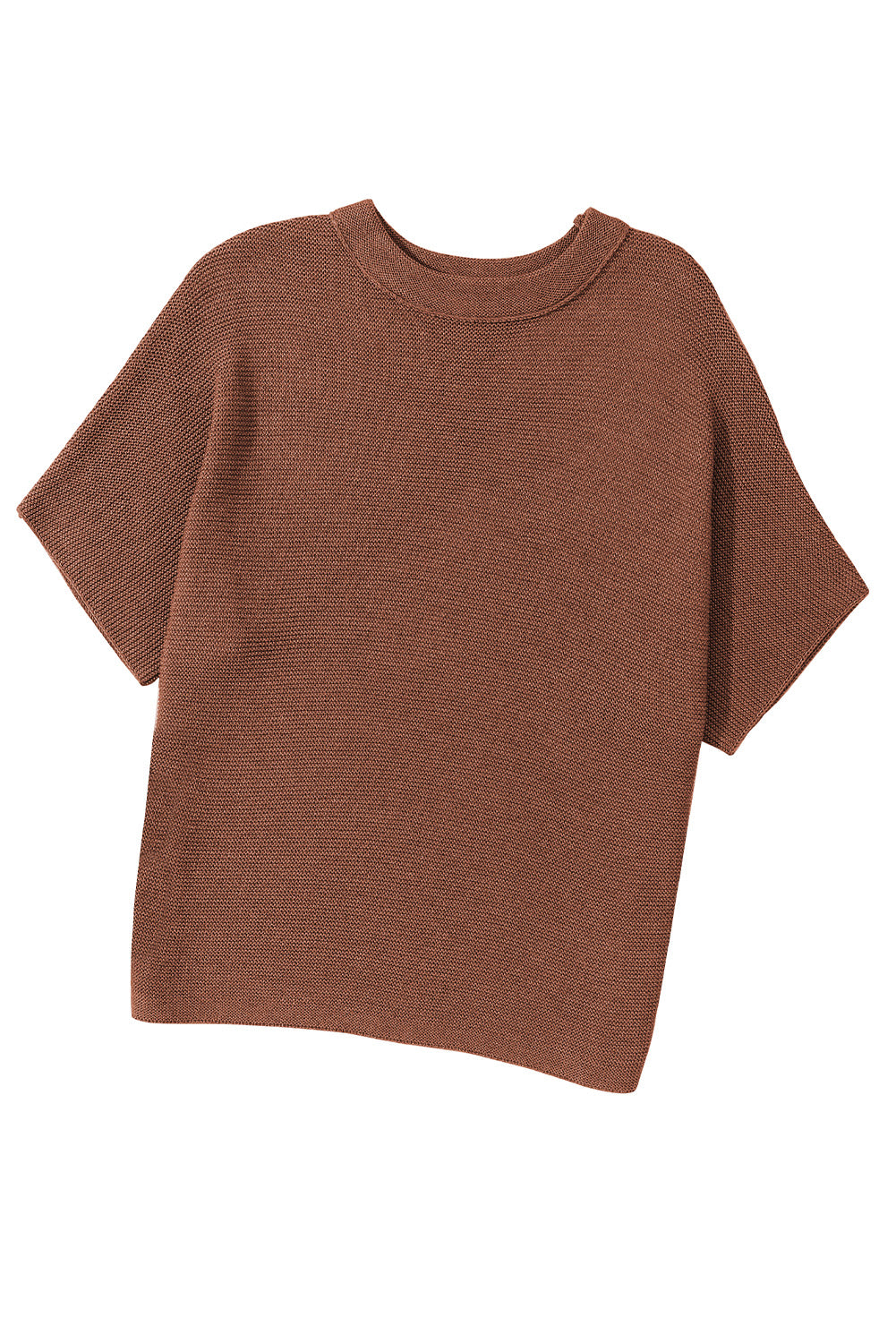 Coffee Mock Neck Short Batwing Sleeve Sweater